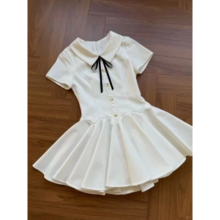 少女的心事法式甜美蝴蝶结白色短袖千金风连衣裙夏季新款蓬蓬裙