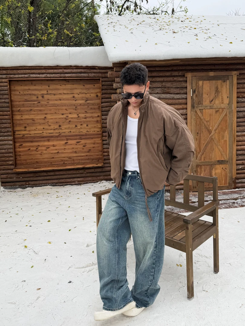 冬季美式白鸭绒羽绒服阔型短宽外套拉链防风上衣男