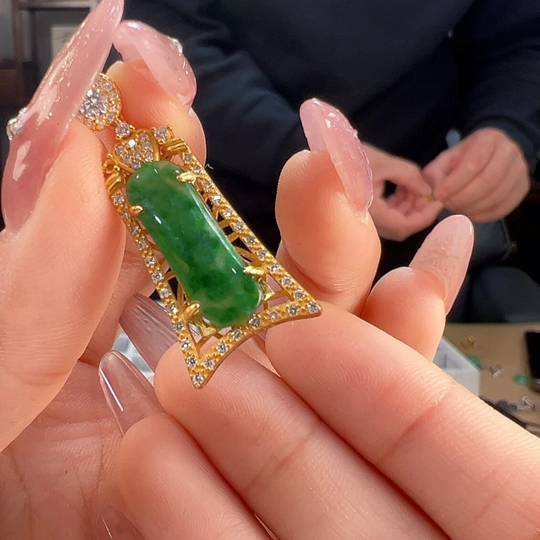 翡翠耳饰银S925镶嵌吊坠49