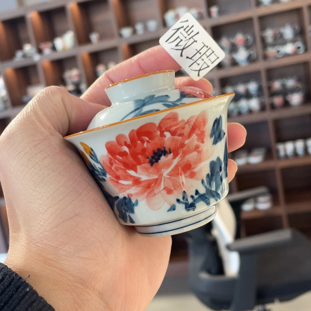 釉下手绘茶具微瑕