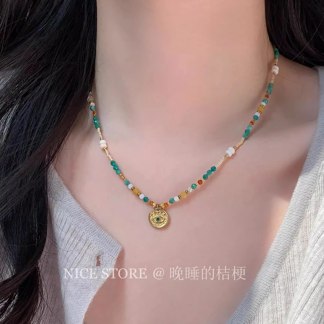 合金项链 晚睡的桔梗「江山宴」新中式串珠项链撞色百搭叠戴锁骨