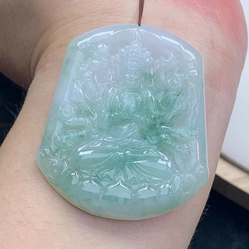 冰润 飘绿 千手观音 吊坠 挂坠 27.54g 缅甸天然A货翡翠玉石
