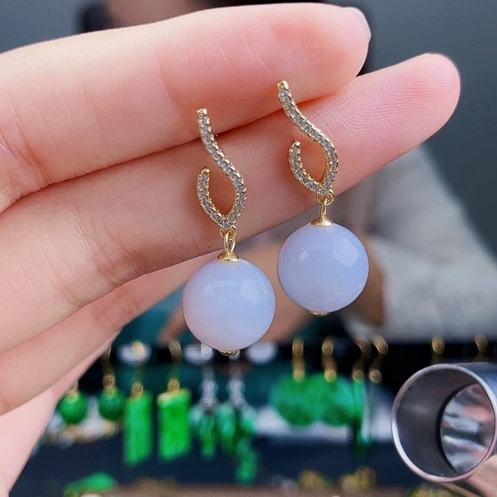 翡翠耳饰银S925镶嵌饰品