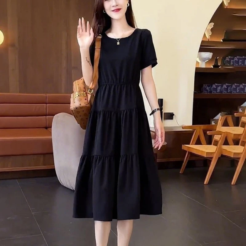 显瘦气质夏季收腰中长款大码时尚洋气法式宽松遮肚女装连衣裙 202