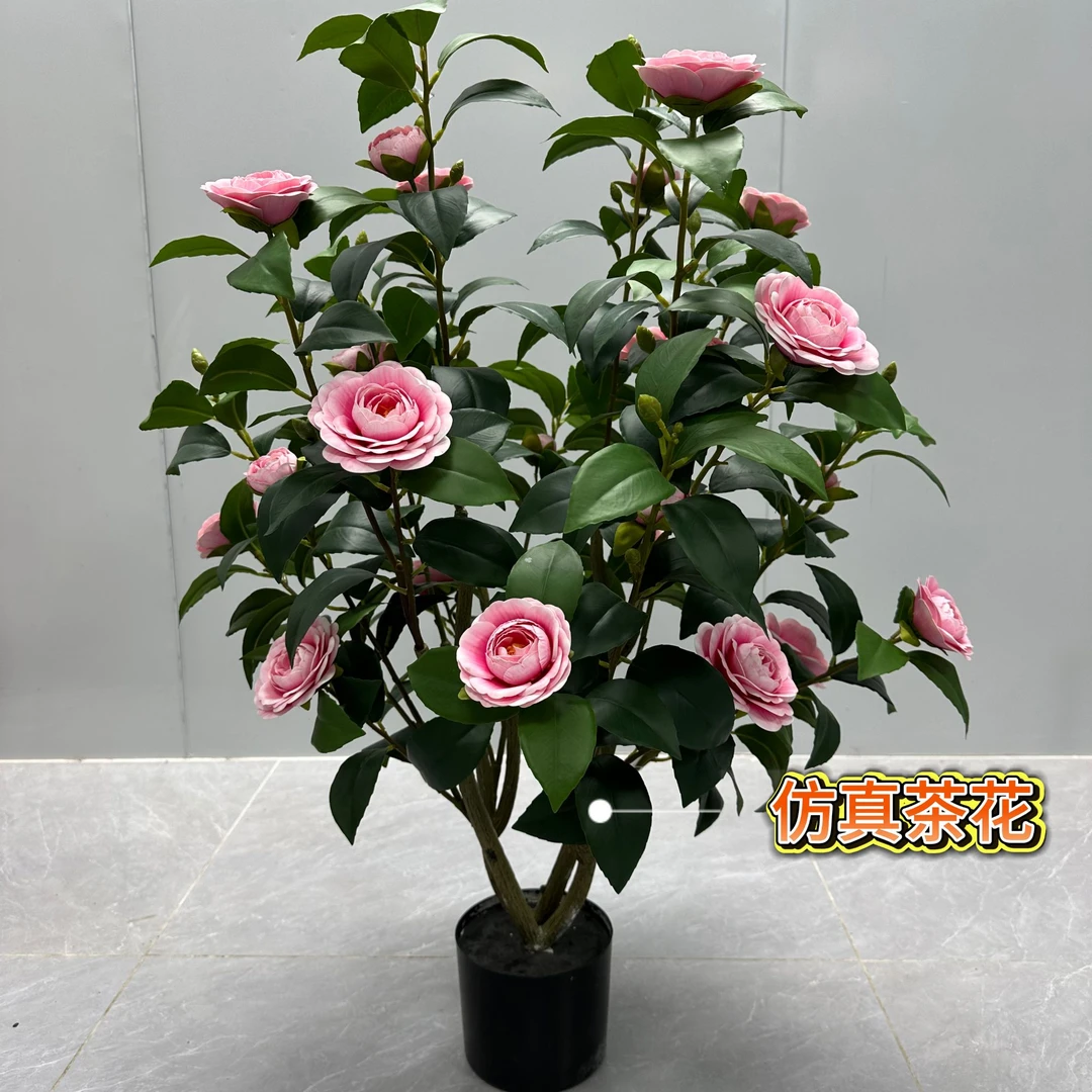 户外仿真茶花盆栽玫红色PE无味高端定制厚实