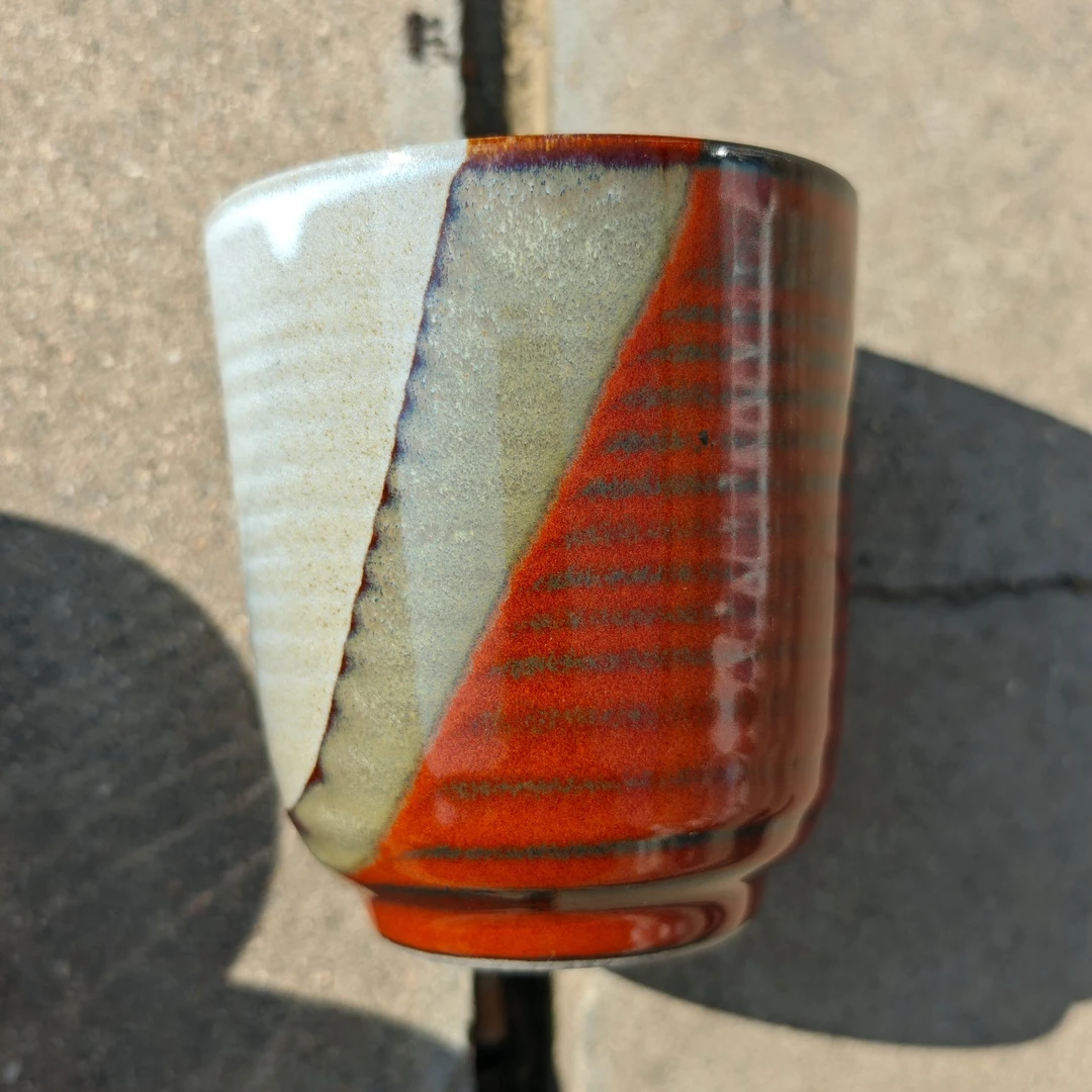 磁州窑·国营邯郸五厂·红天目窑变三色釉粗瓷直身杯/主人杯/手握杯