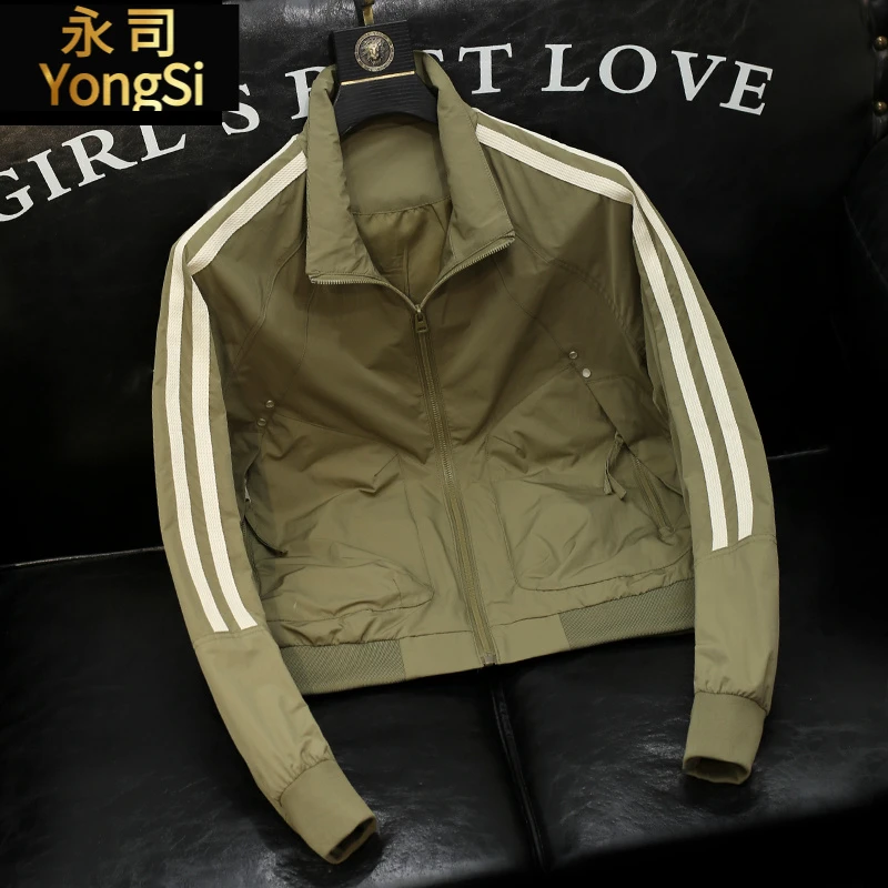 条纹编织带立领夹克男士青年宽松设计感休闲男装外套春秋新款工装