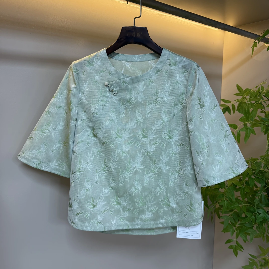 色织绞罗中袖上衣100桑蚕丝 新中式国风女装F25848