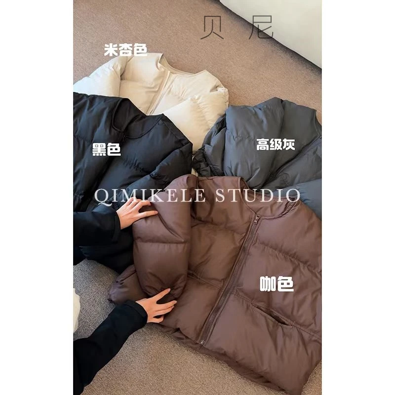 2024冬季新款设计感休闲加厚保暖高级感圆领棉服时尚百搭简约