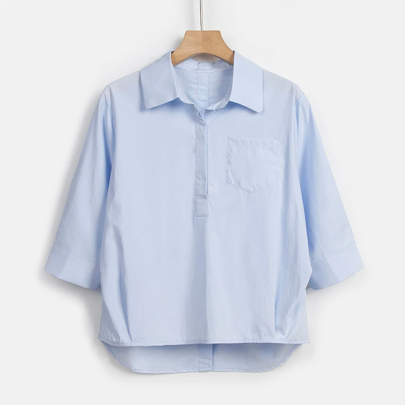 RAIN.CUN凉感莱赛尔高级女士文艺显瘦时尚气质冰凉感上衣DM11131Q