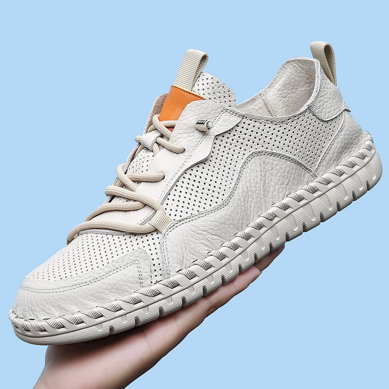 【 专利】 头层牛皮男士小皮鞋透气吸汗软底豆豆鞋无胶水手工缝包