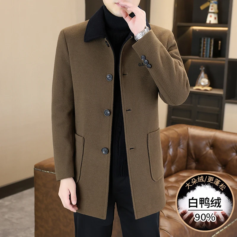 高档中长款羽绒毛呢外套男士秋冬新款时尚休闲保暖呢大衣男装2860