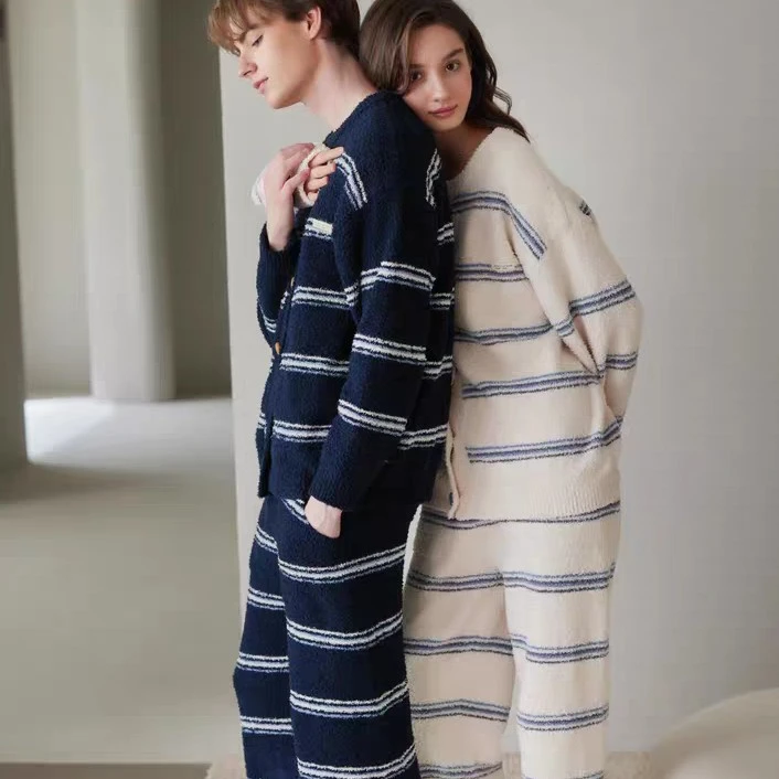 美梦情侣睡衣男女2025新款秋冬季长袖加厚半边绒宽松家居服