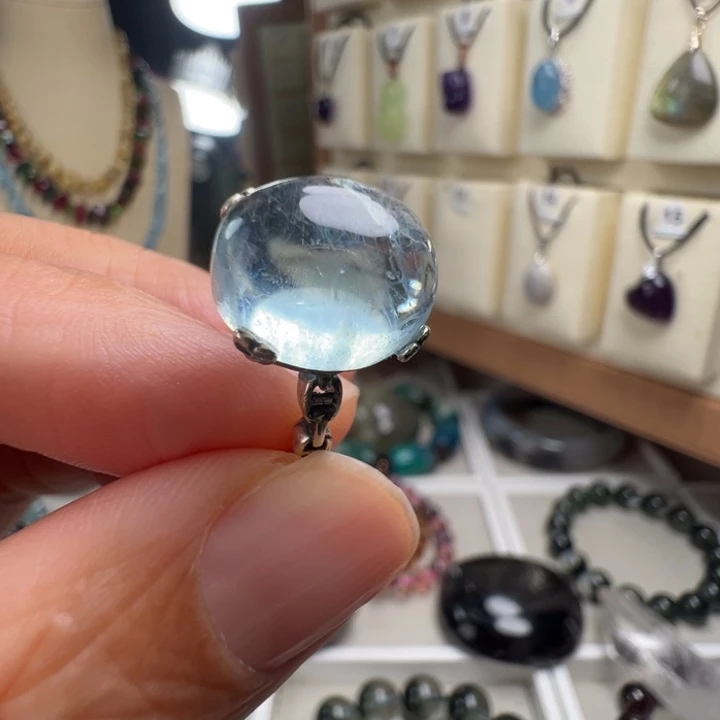 银S925镶嵌戒圈海蓝宝石天然海蓝宝石