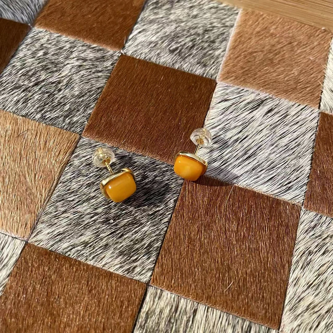 合金珐琅耳饰 小方糖耳钉女简约气质小众高级感耳环莫兰迪色系