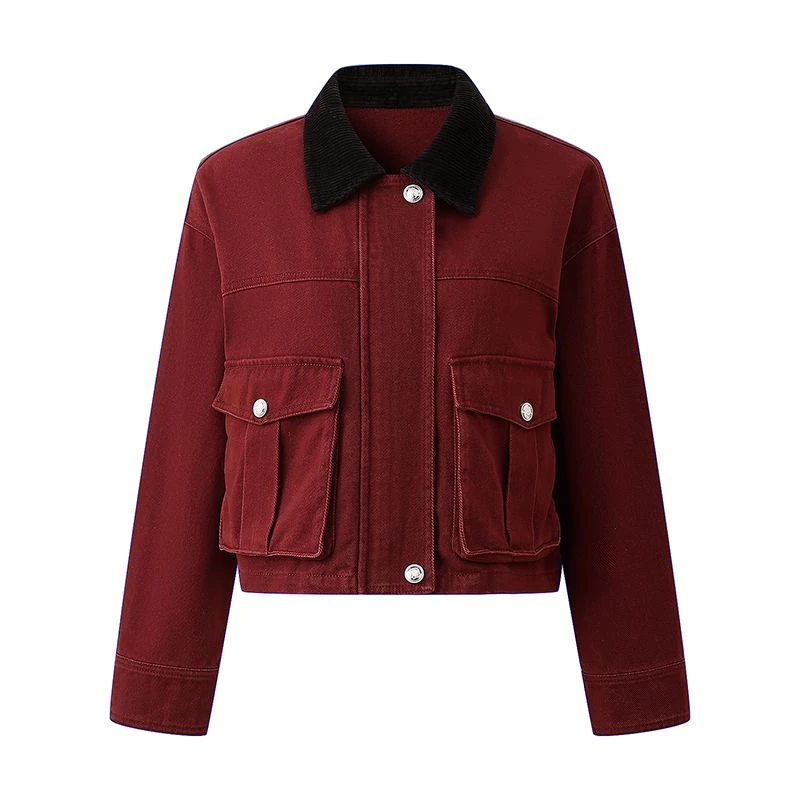 实拍撞色秋冬外套女设计感小众牛仔加厚春秋短款加绒2025秋季新款