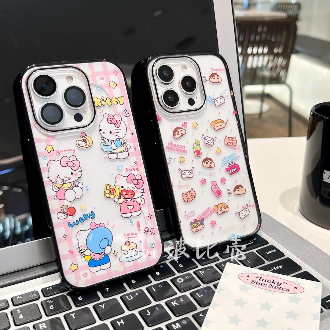 卡通可爱创意防摔黑边亚克力磨砂适用于苹果手机壳iphone16pro/15