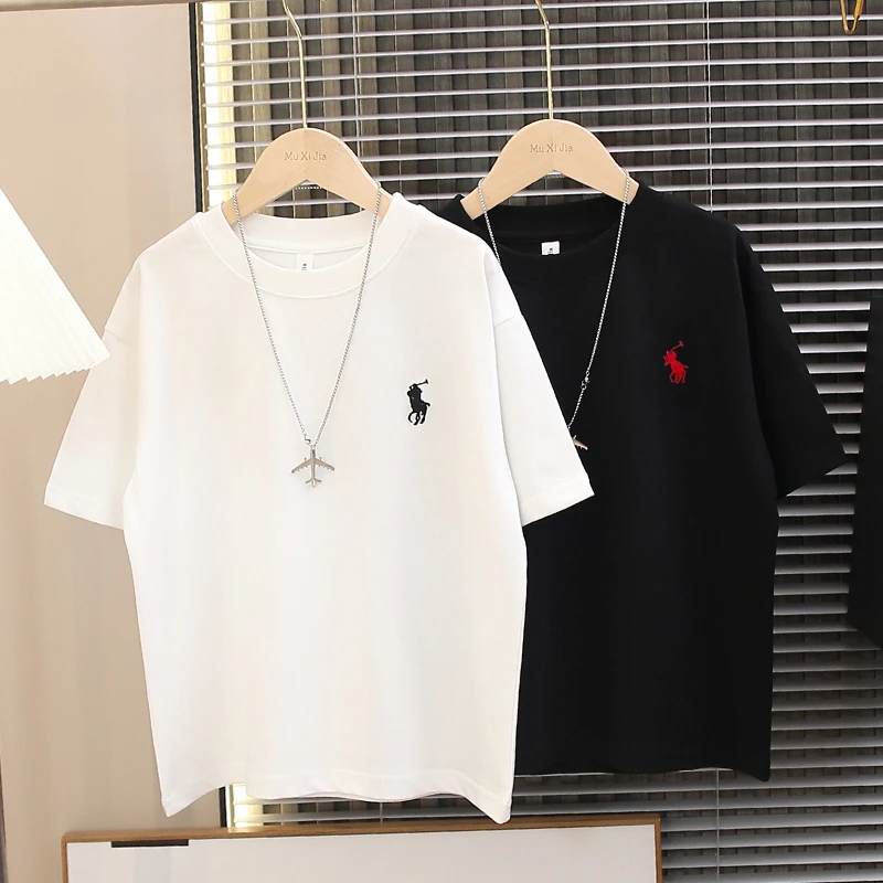 刺绣纯棉儿童t恤短袖夏季新款韩版简约百搭圆领男女童上衣纯色潮