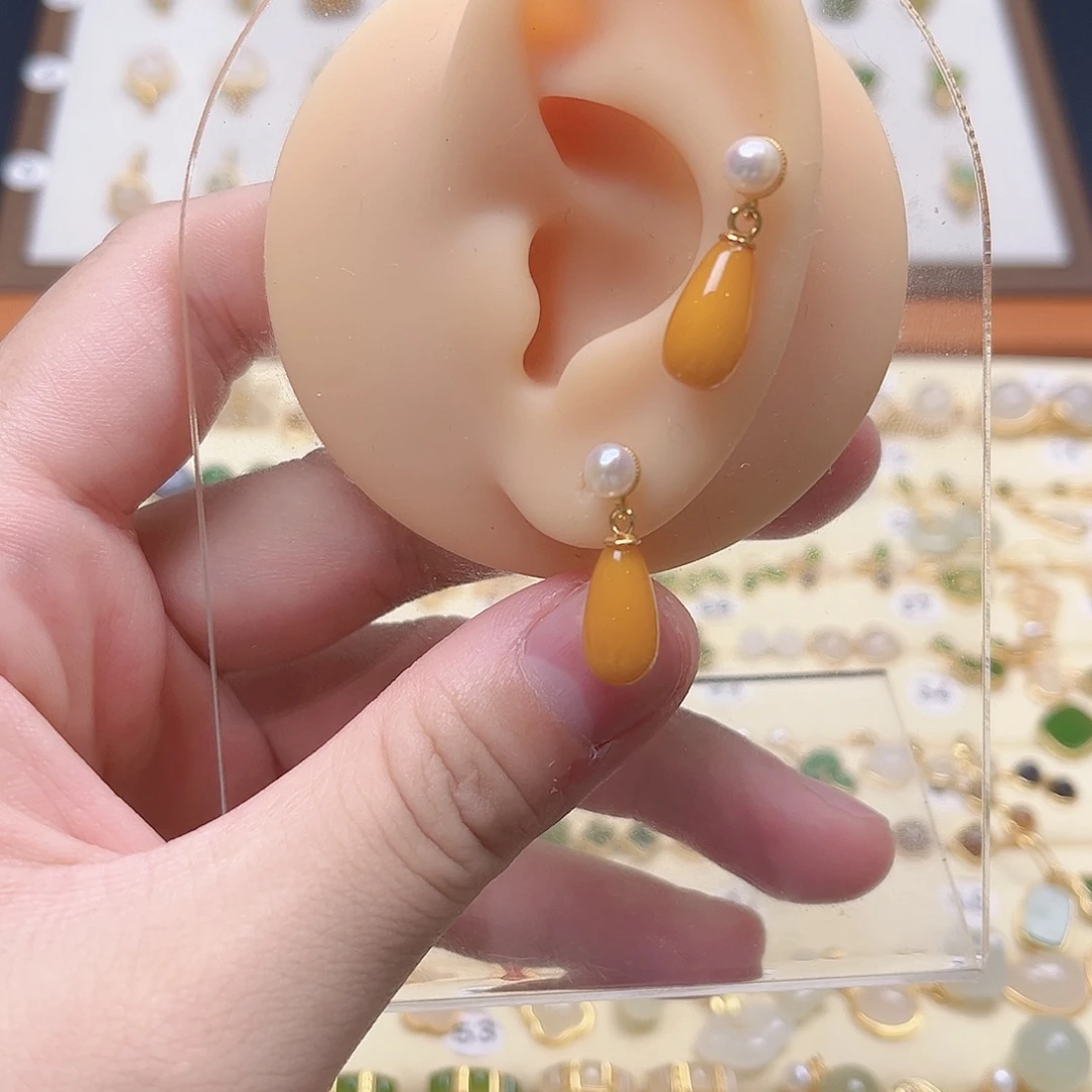 和田玉银S925镶嵌耳饰