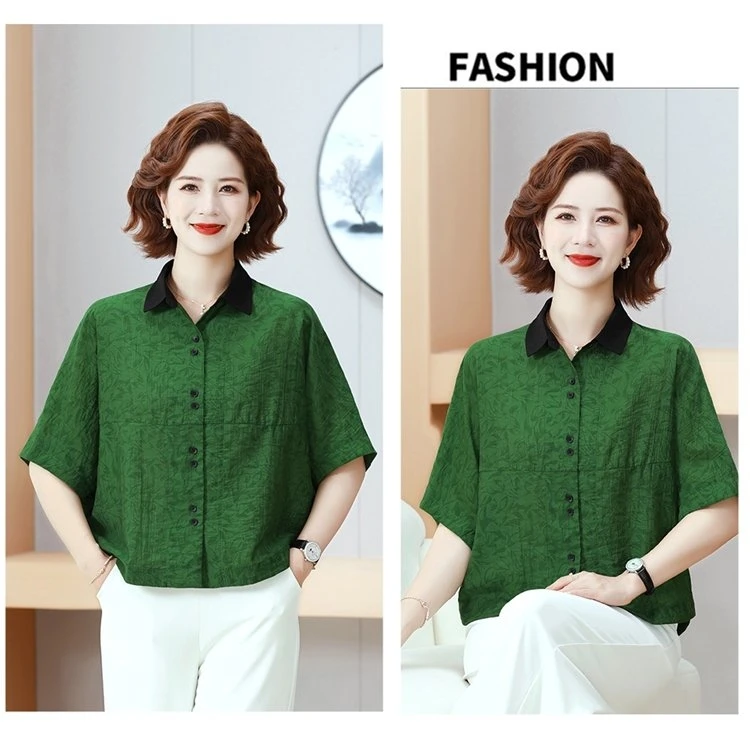 夏季新款 时尚复古印花薄款蝙蝠袖衬衫女士百搭宽松气质开衫衬衣