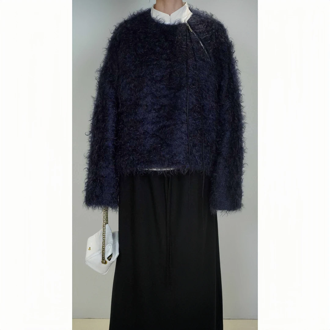 维纳斯的蓝宝石 意大利进口桑蚕丝松绒马海毛羊毛轻奢短款外套