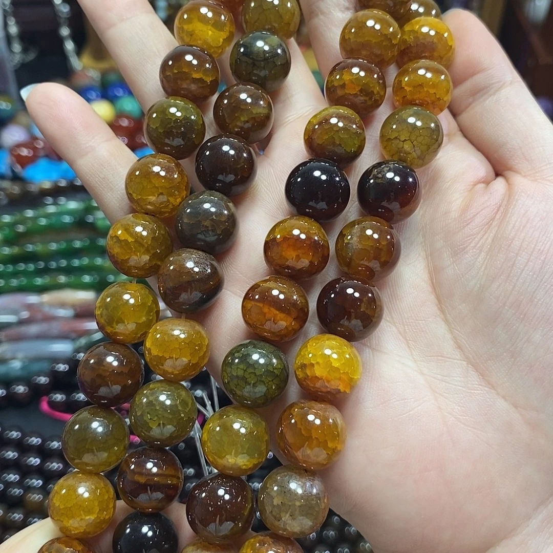 玛瑙/玉髓足银镀金镶嵌珠宝半成品龙鳞玛瑙一条卡14mm