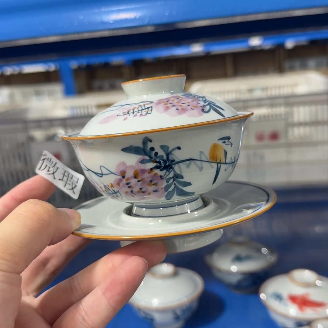 釉下手绘茶具微瑕