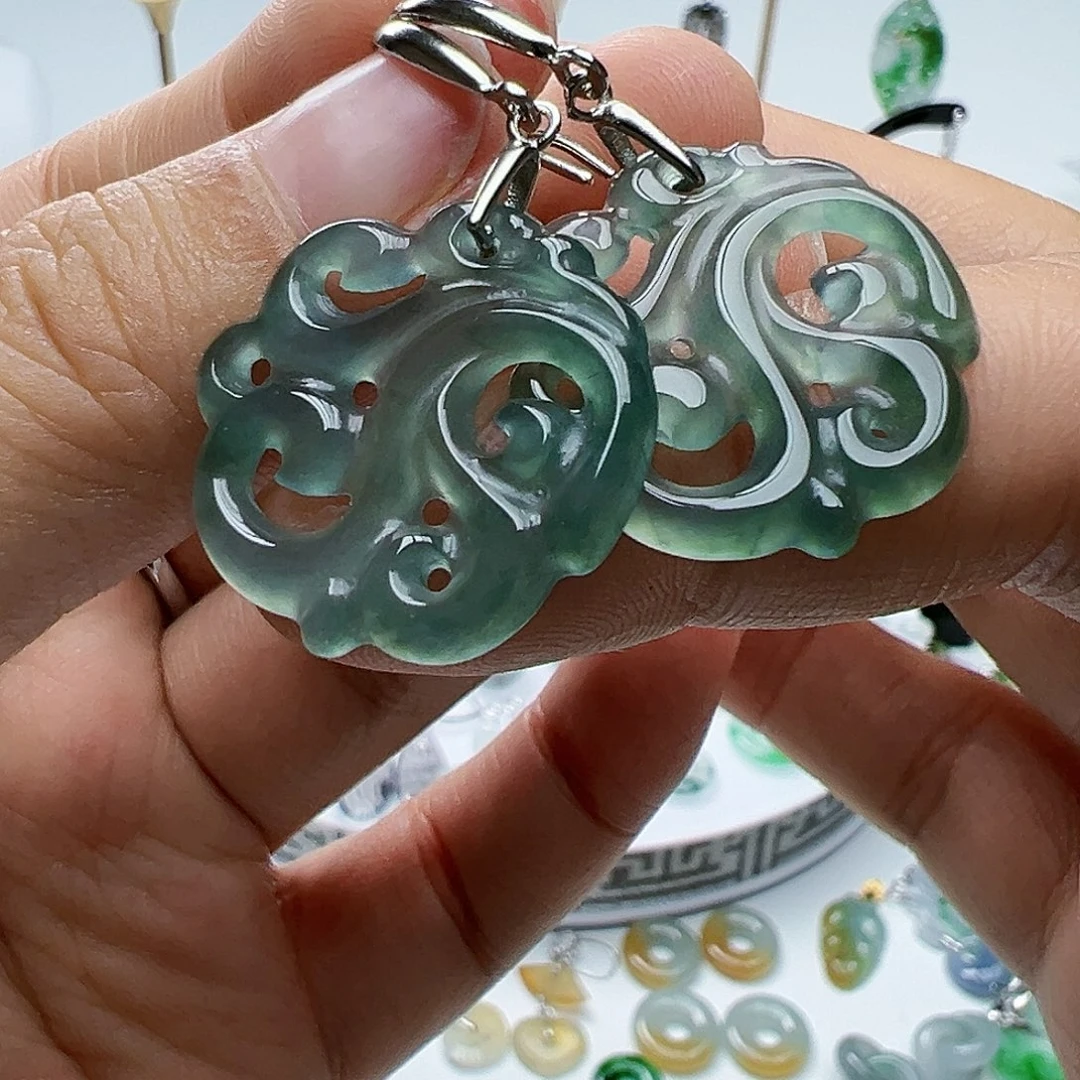 银S925镶嵌翡翠耳饰天然缅甸A货翡翠