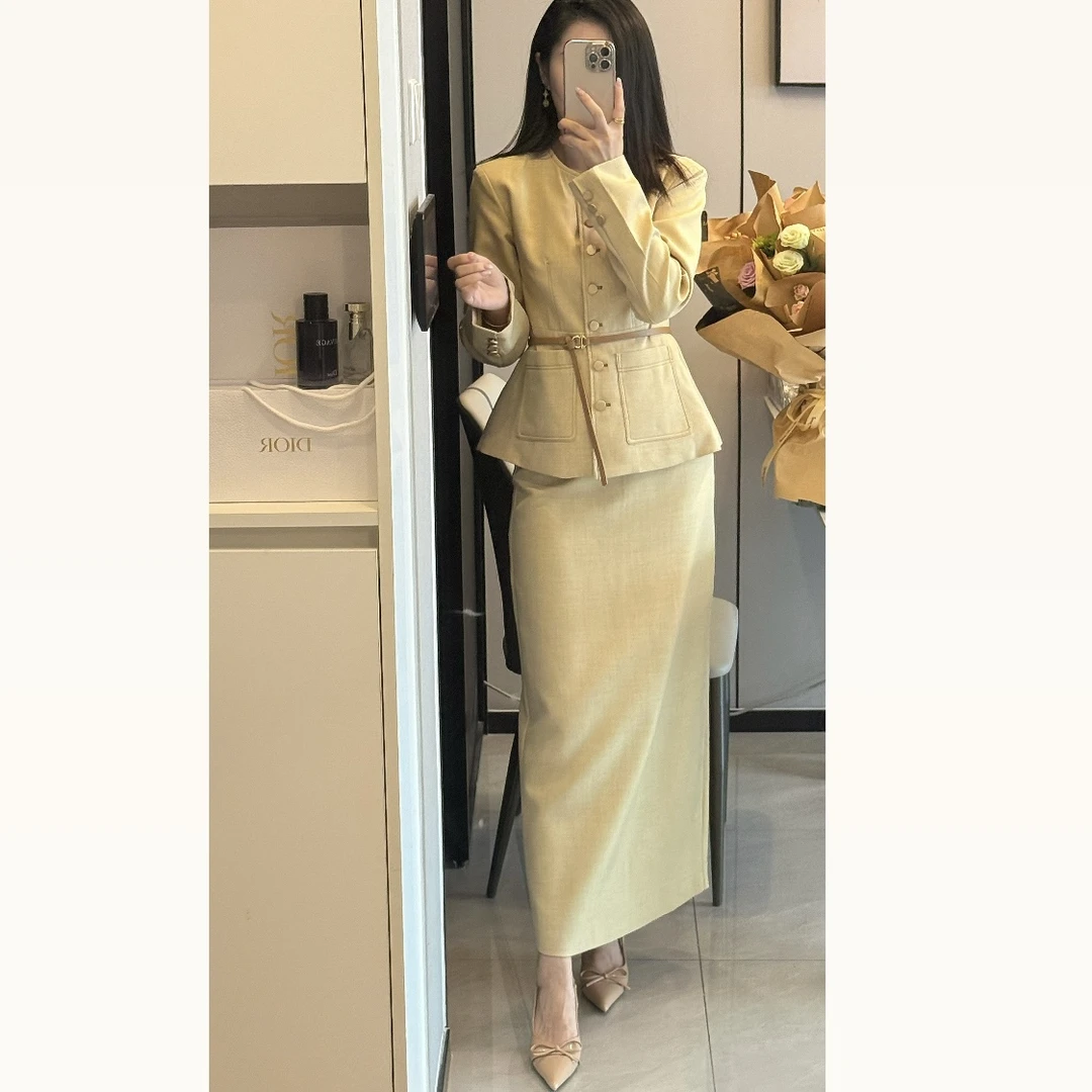 现【配腰带】老钱小香风套装高级设计感上衣女+高腰显瘦半身裙88808