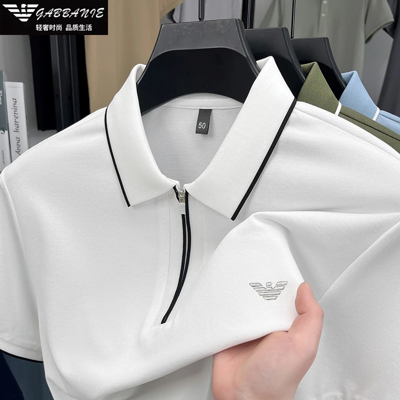 【桑蚕丝+棉】意大利正品夏季新款男士短袖T恤高级感轻奢刺绣POLO衫