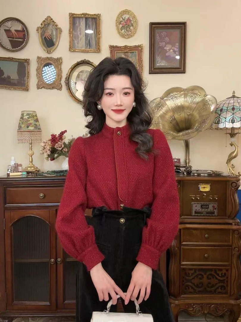 【港万】复古港风气质加厚别致撒银衬衫Y4681