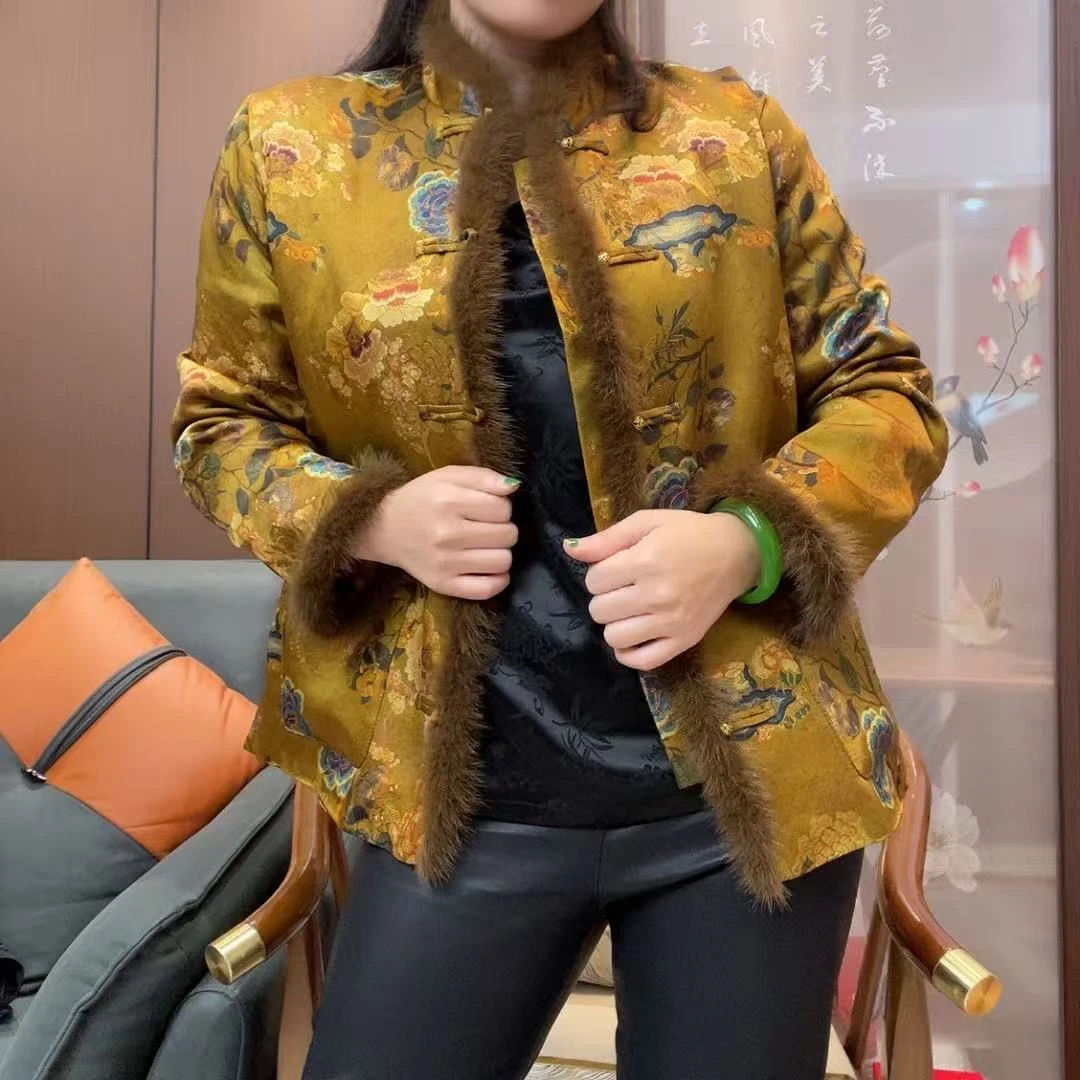 【美依之源】姜黄色貂毛短款棉服