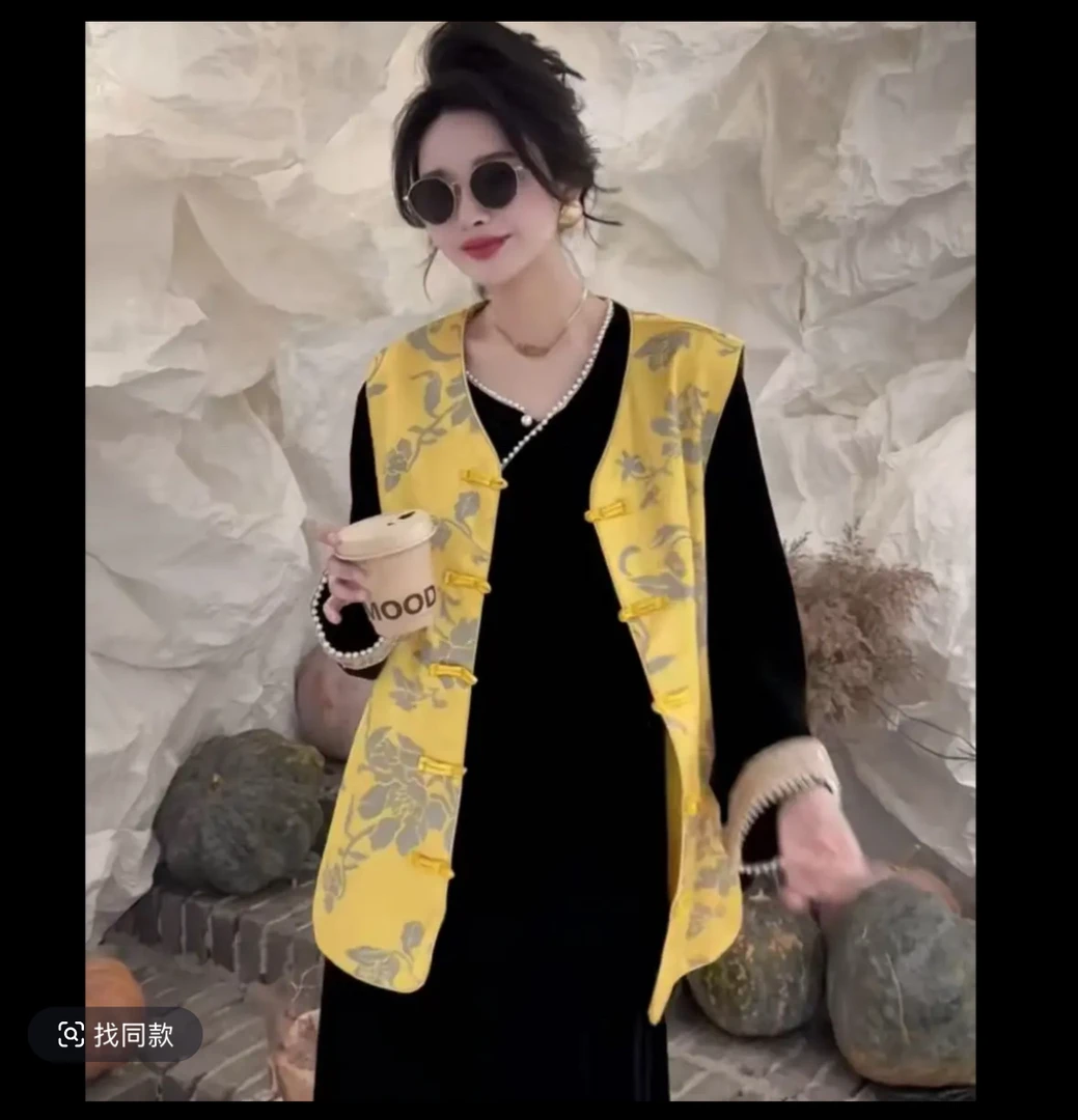 清苍价~深圳8368新中式贡缎提花马甲国风盘扣马夹