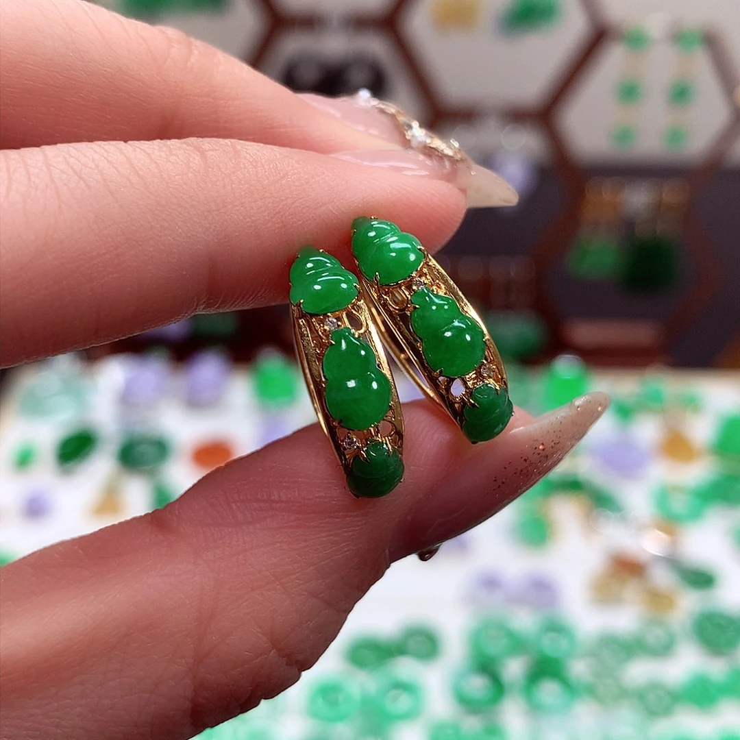 翡翠耳饰18K金镶嵌天然翡翠