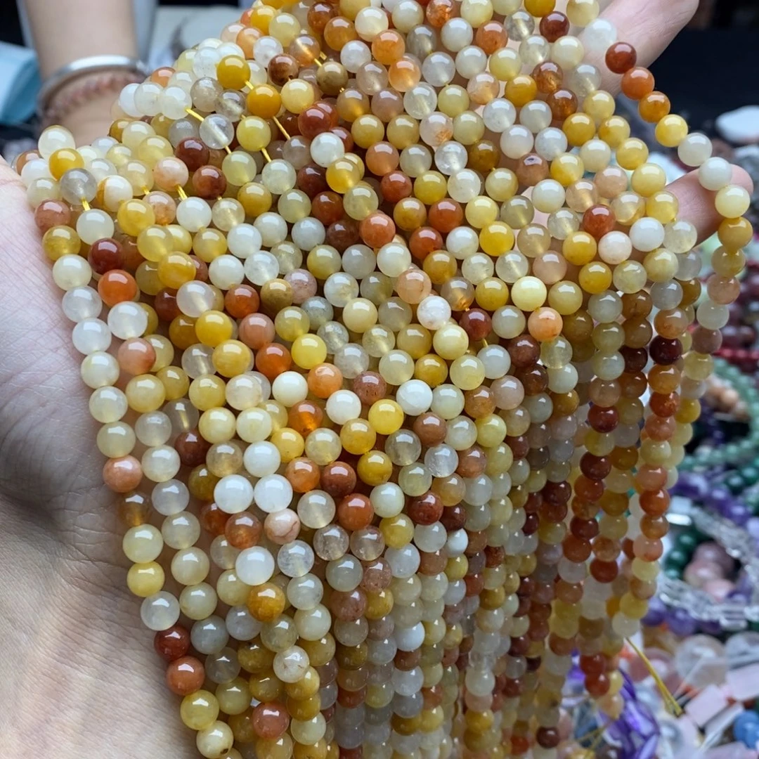 未镶嵌玛瑙/玉髓珠宝半成品一条天然6.3mm金丝玉圆珠A级