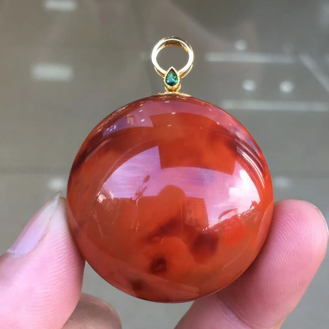 瓦西川料原矿柿子牛血火焰圆牌无胶无优化18K金扣头可旋转