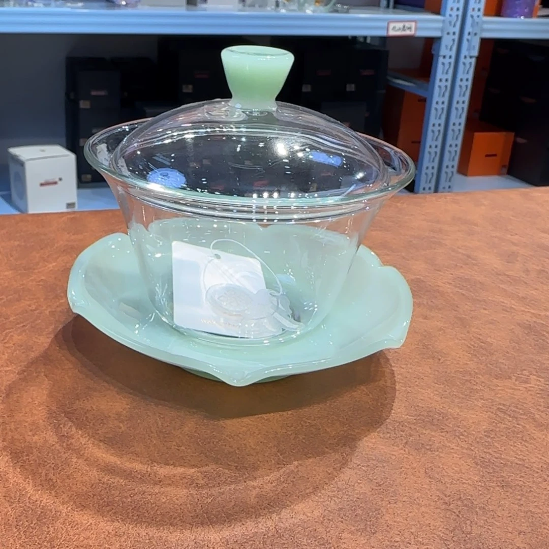 禾器荷叶盖碗浅玉色