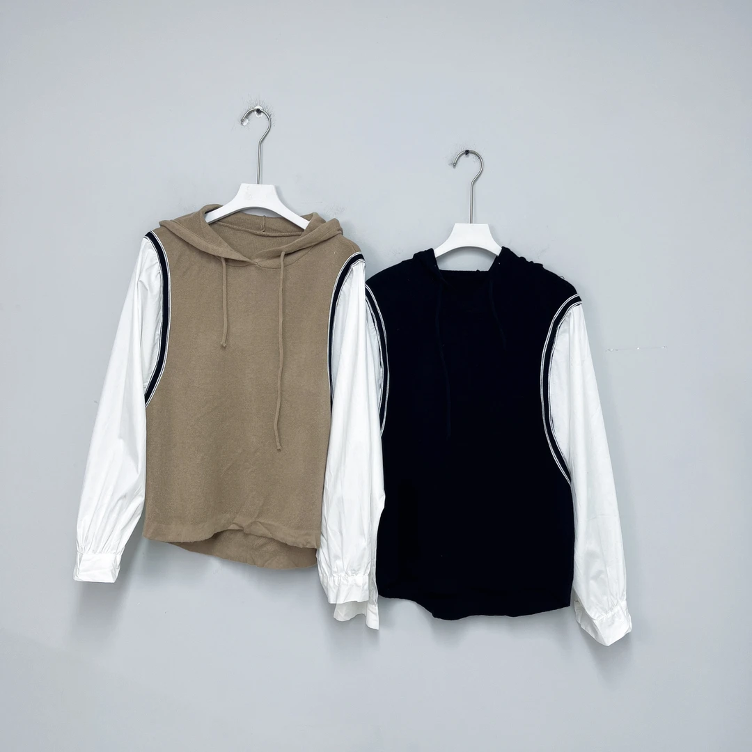 029女装衬衫时尚假两件长袖拼接百搭拼色打底