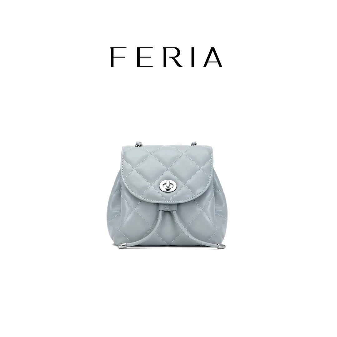 FERIA【菱格花朵双肩包】FE311B602韩国小众品牌时尚轻奢菱格包