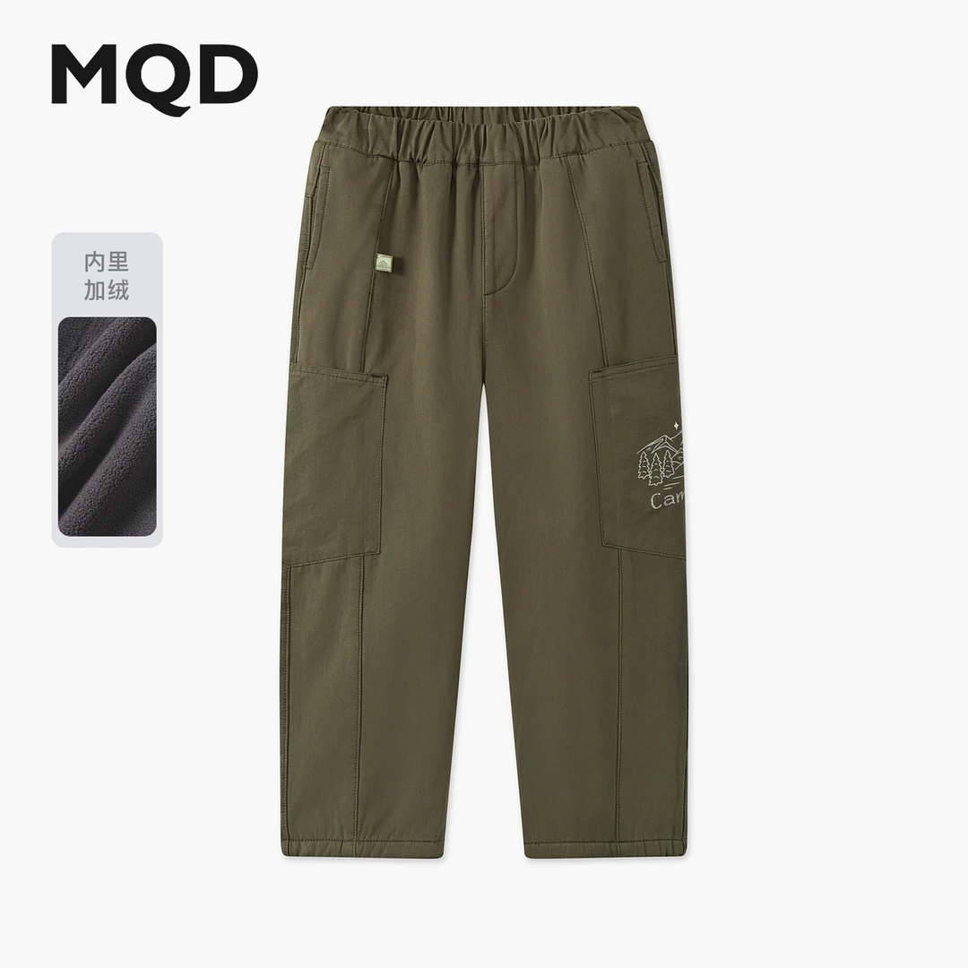 MQD男童25冬新款加绒户外露营休闲大口袋亲肤保暖休闲裤9654W1522