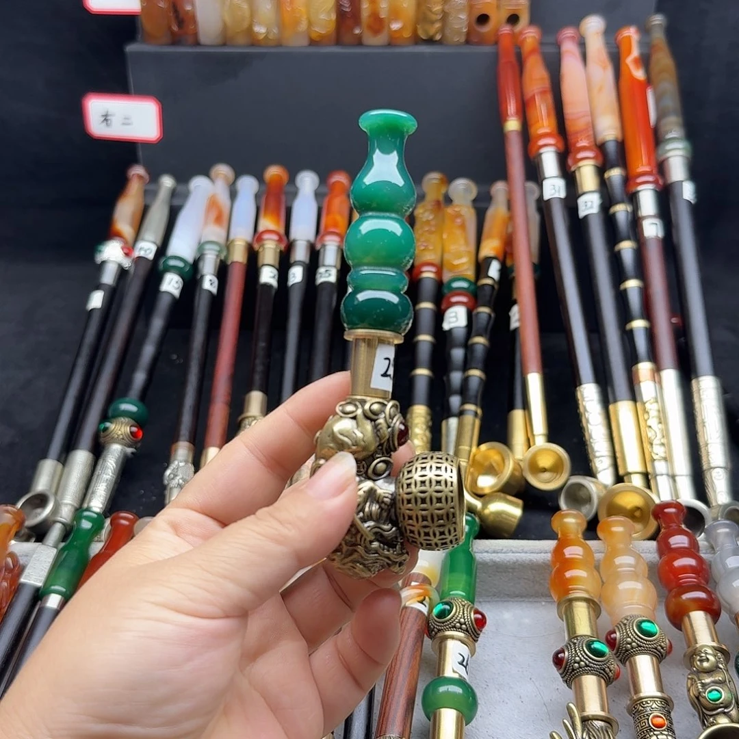 用***风旱烟袋13厘米黄铜锅玛瑙嘴