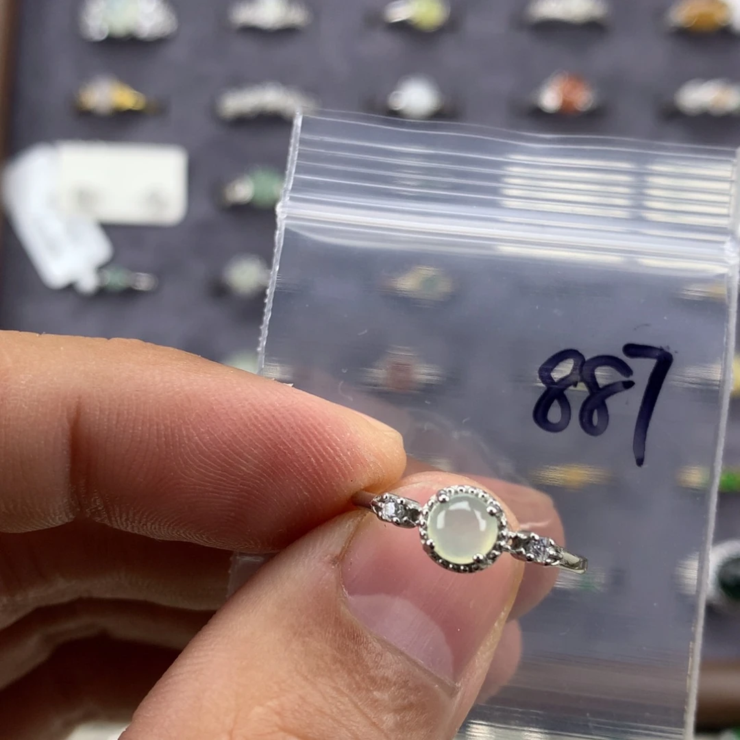 翡翠银S925镀金镶嵌戒指887