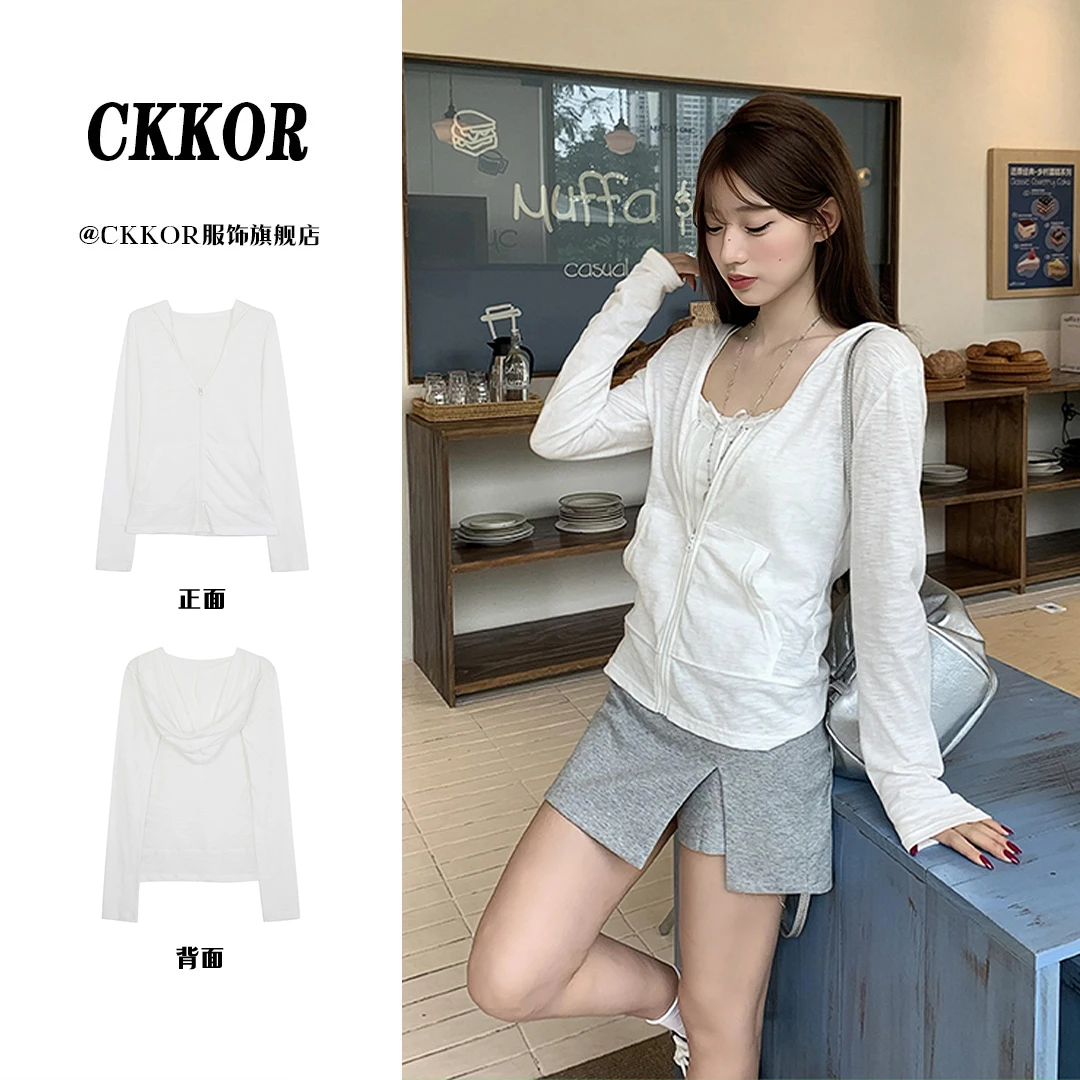 CKKOR夏季新款长袖防晒罩衫拉链款女生韩系ins衣服百搭松弛感外套