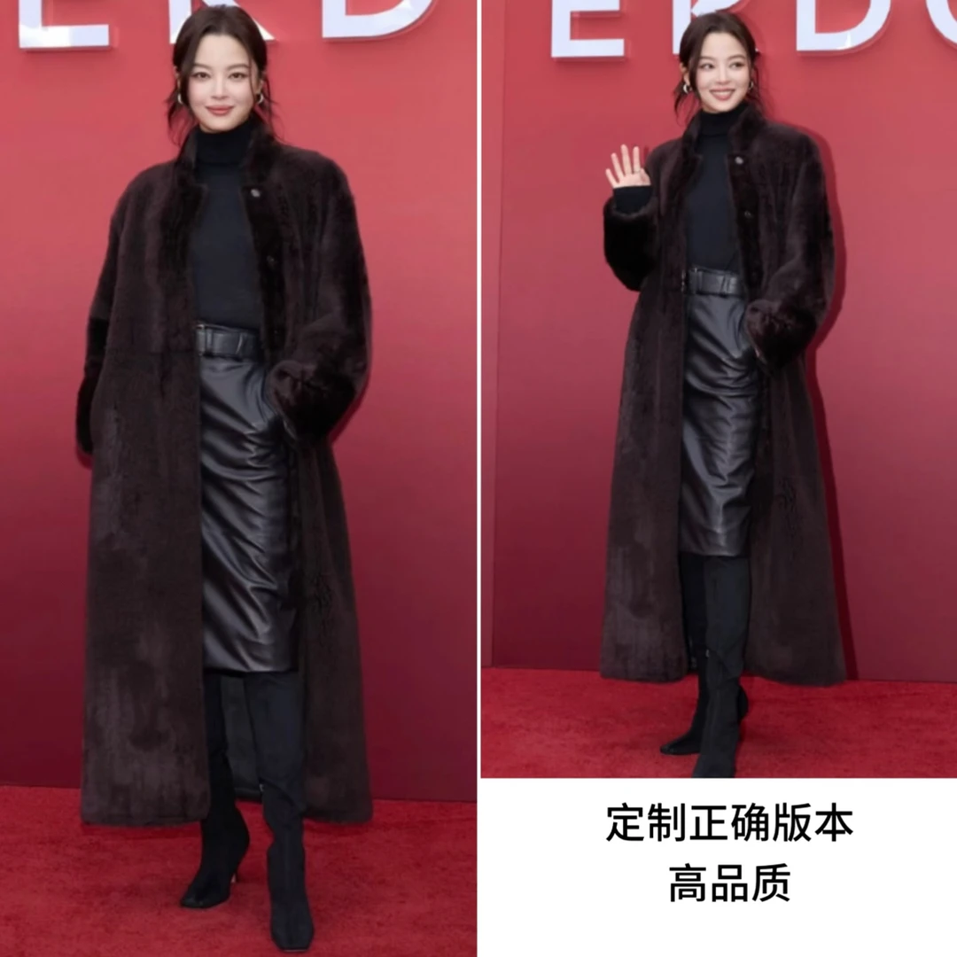 辛芷蕾同款环保皮草外套女2025年秋冬新款韩版时尚百搭中长款大衣