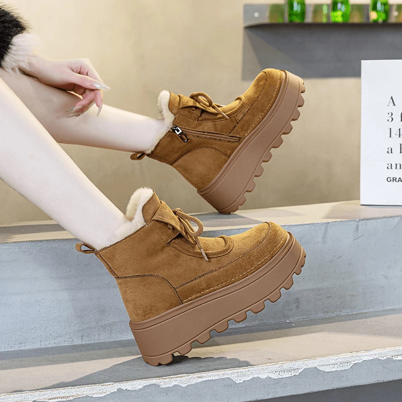 现货工厂真皮加绒休闲运动雪地靴女靴棉靴女鞋女式雪地靴二层牛皮