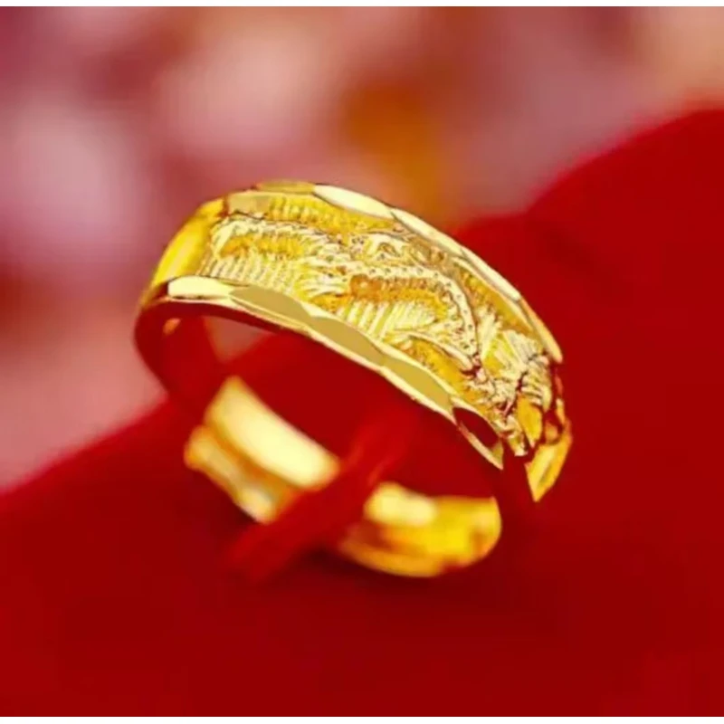 铜合金戒指 金色合金男女款龙凤情侣可调节结婚时尚经典