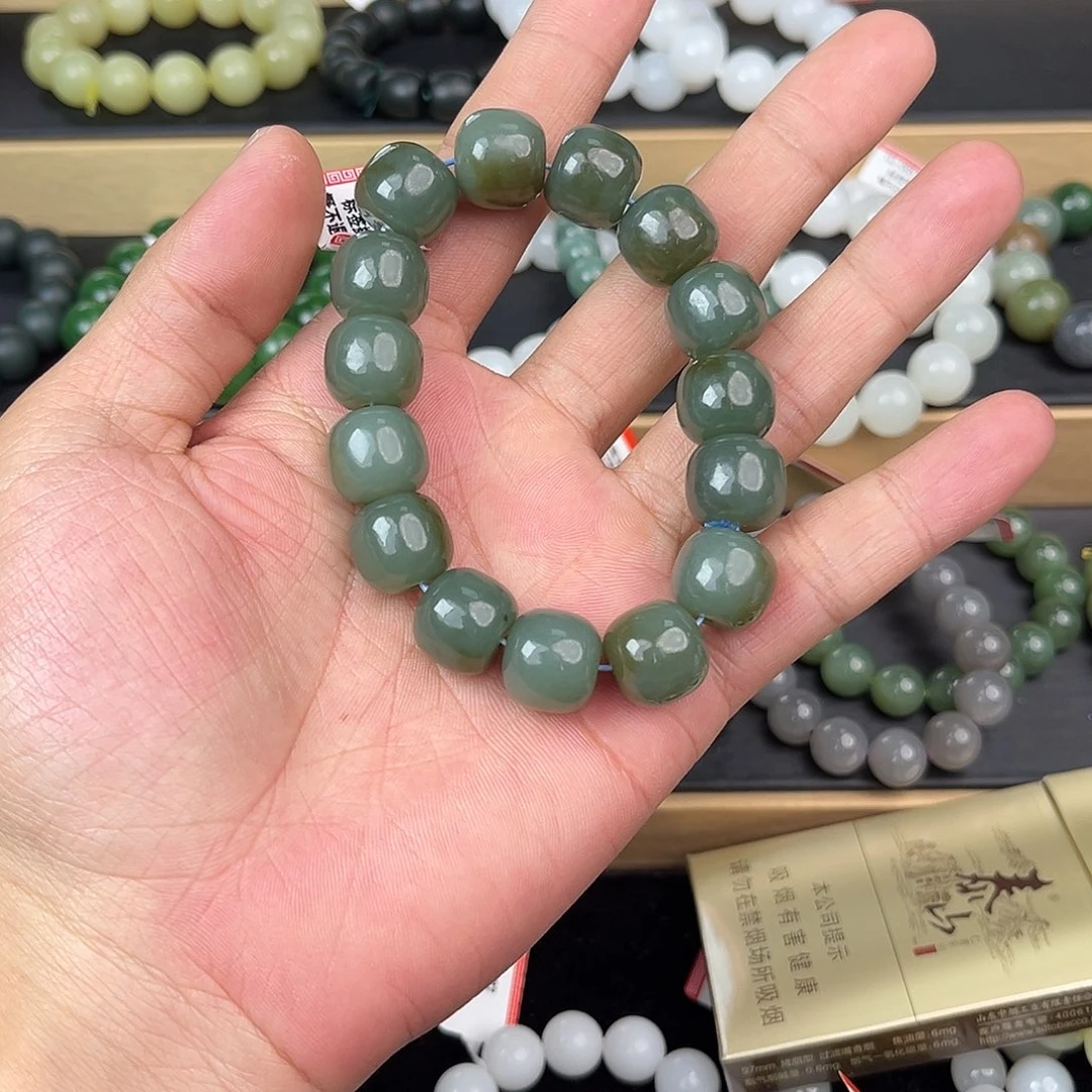 和田玉手串未镶嵌纯天然新疆和田玉且末蓝带糖14mm