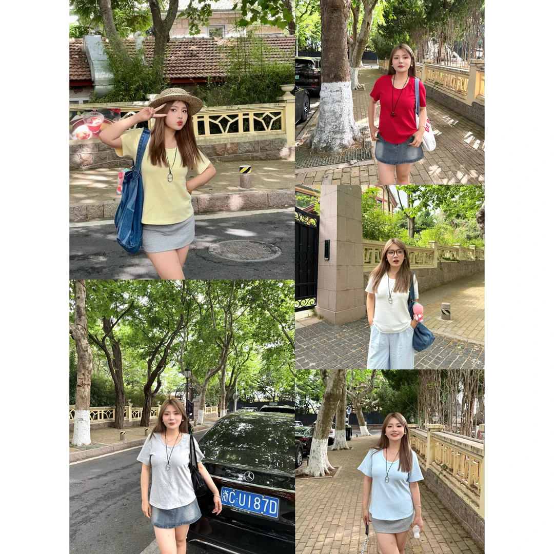 大领口正肩短袖女t恤显瘦遮肉纯棉设计感小众百搭微胖上衣PJ21