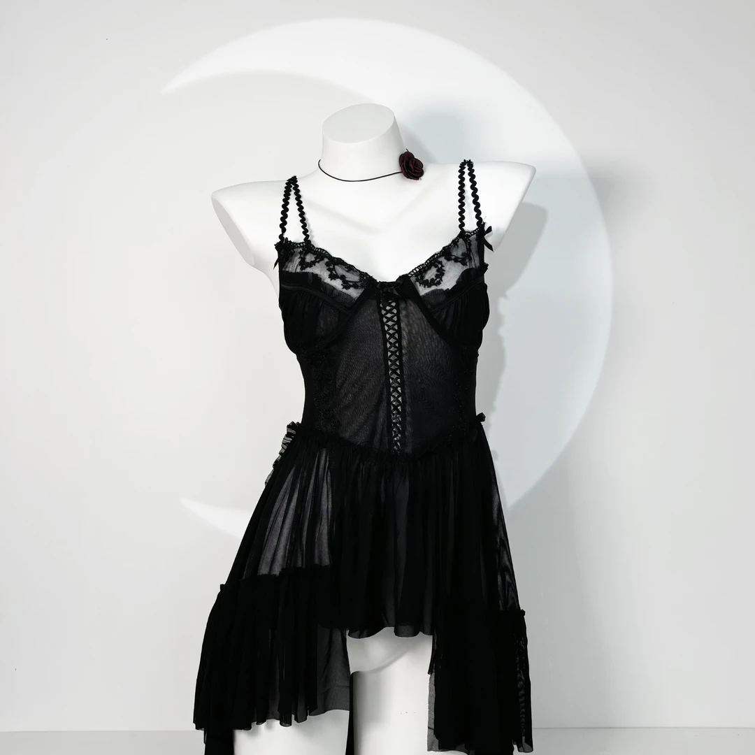 晴天【80-120斤】蕾丝气质睡裙法式纯欲优雅宫廷蛋糕裙摆性感睡衣