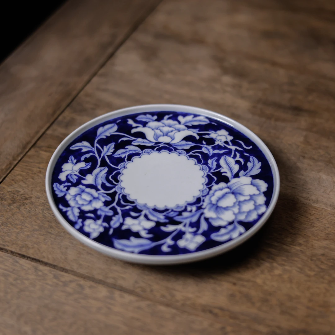【悦生活】蓝地牡丹-卓君-咖啡杯托,直径14高2.5（卓君S0226）